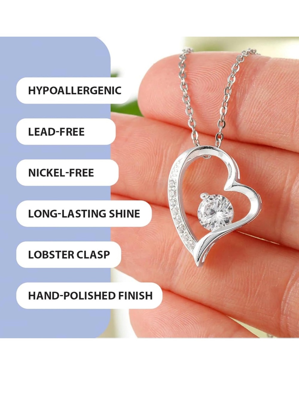Silver Heart Pendant Necklace with Cubic Zirconia - Women's Jewelry